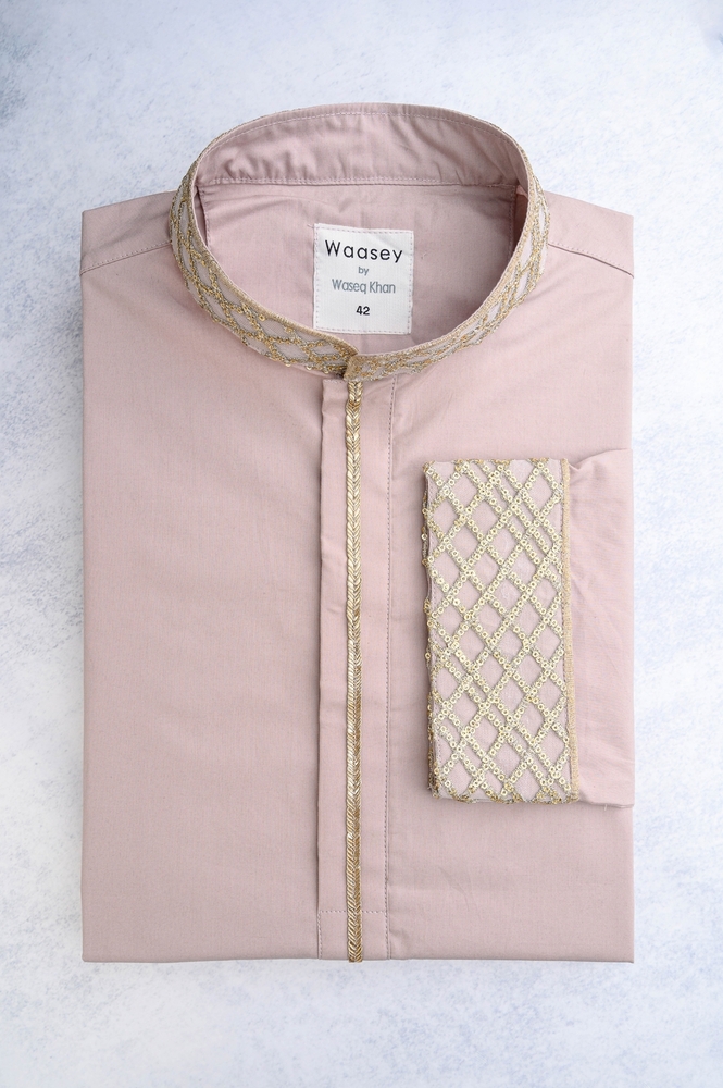 Pink Panjabi with Detailed Collar & Cuff
